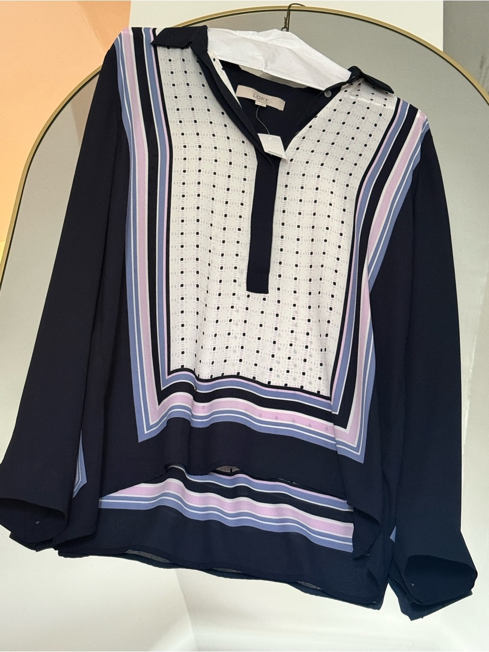 LOFT Navy, White and Pastel-Striped Long-Sleeve Tunic
